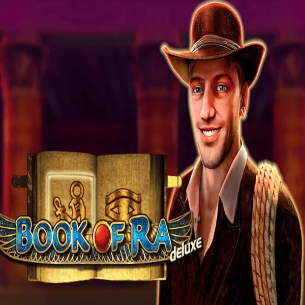 Book of Ra Deluxe slot logo by Novomatic at Vulkan Vegas Casino